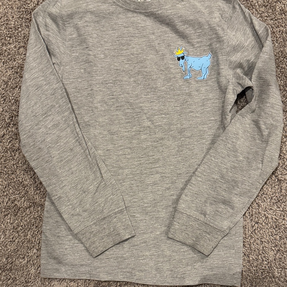 Gray Long Sleeve Shirt with Blue Dog Graphic